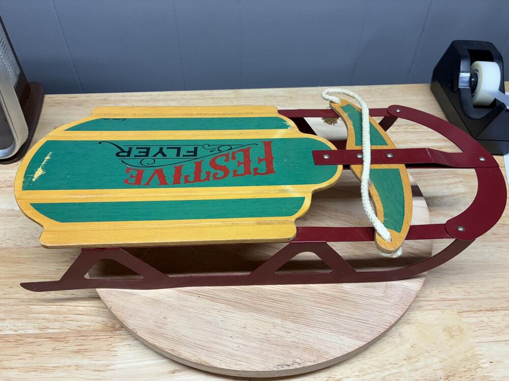 Pair of Wooden Sled Christmas Decorations | Festive Flyer 1995 Rustic Farmhouse